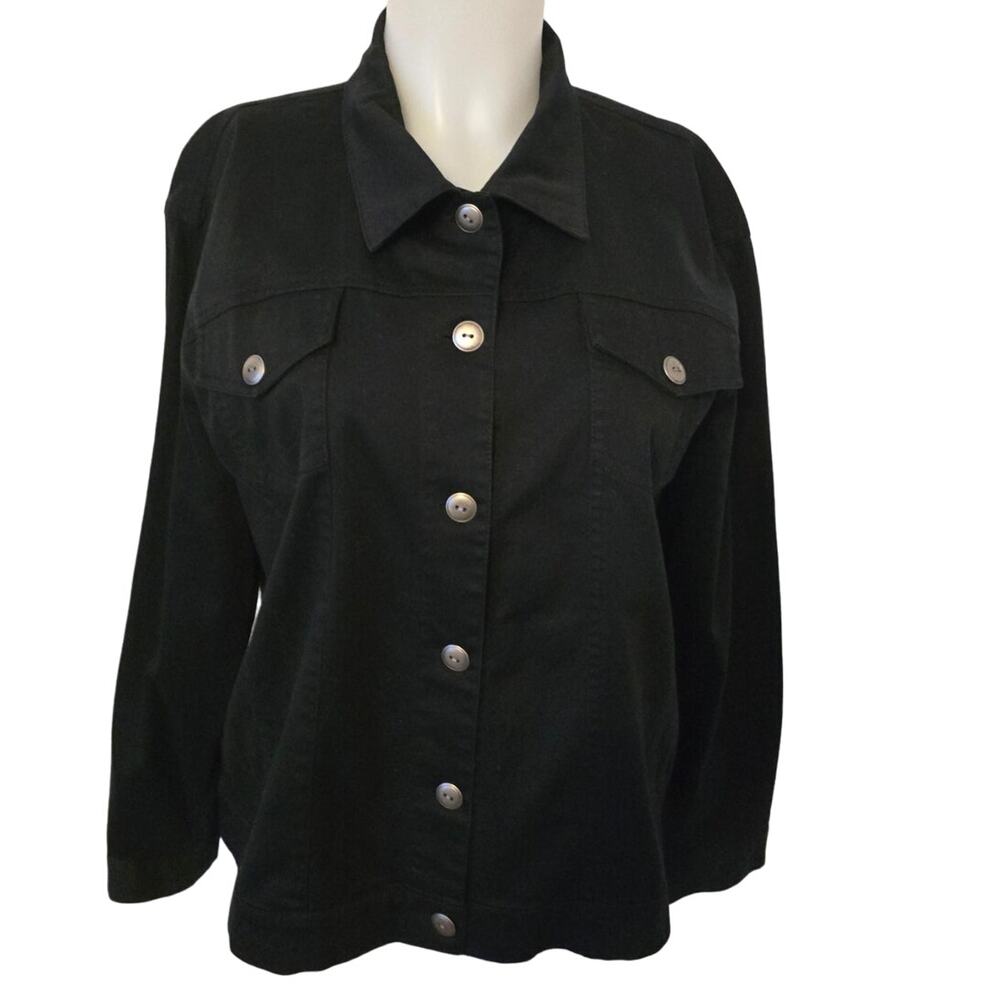 Chico's Market Black Closet Staple Lightweight Jean Jacket Women 2 - M -12